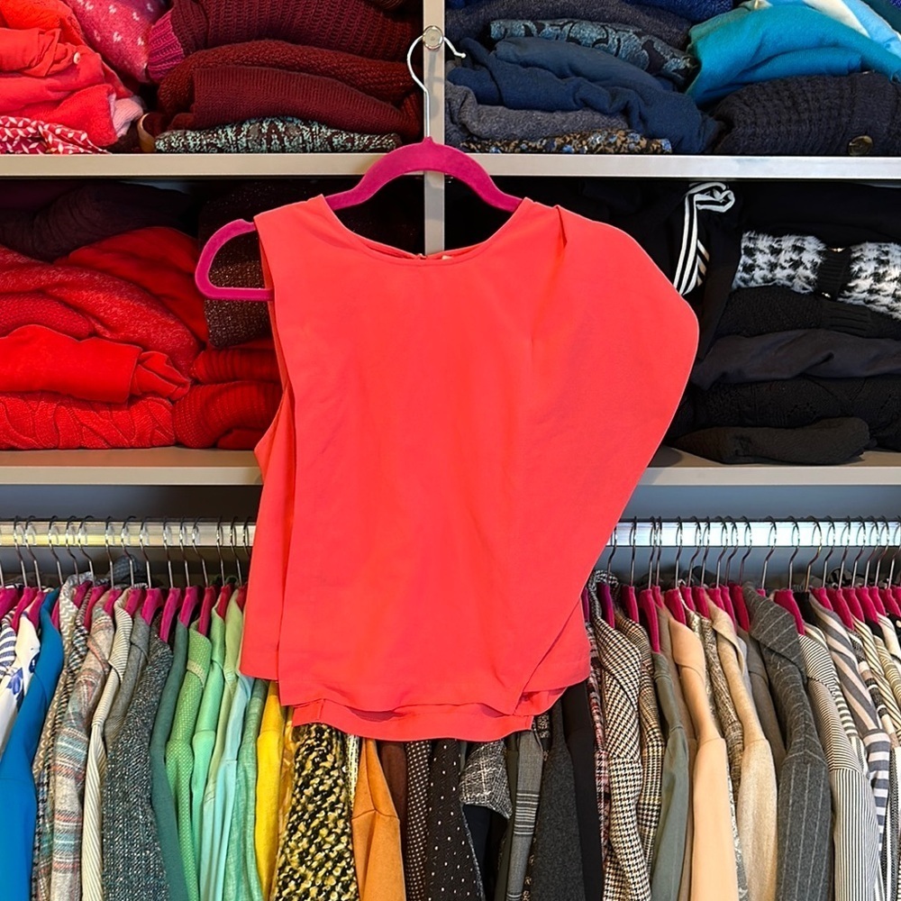 Rachel Roy dark coral button back closure asymmetrical ruffle top size 0